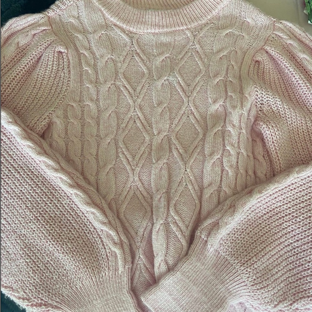Crown & Ivy Pink Crew Neck Sweater Cable Knit